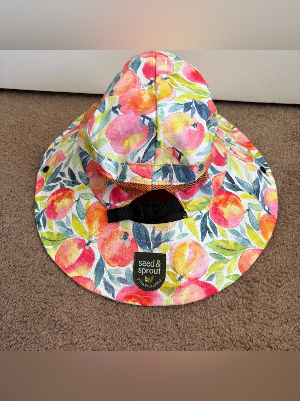 Seed & Sprout Fruit Print Wide Brim Sun Hat Chin Strap Polyester One Size